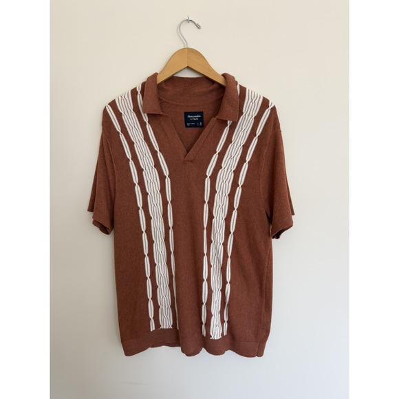 Abercrombie & Fitch Other - Abercrombie & Fitch Striped Polo Knit Shirt Mens Medium Rust Color Cotton